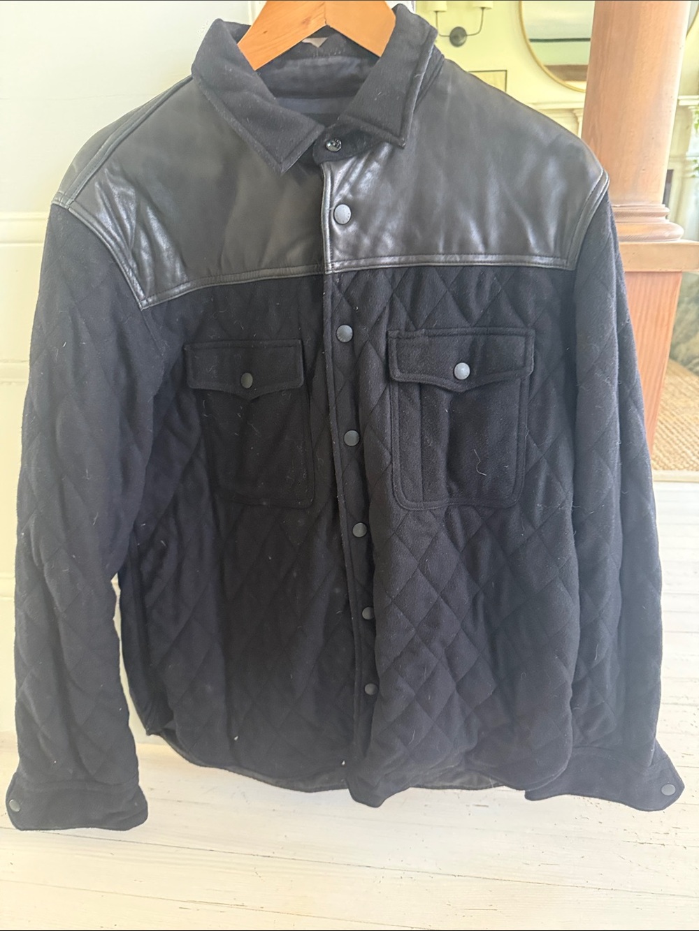 Men's Rag and Bone Quilted Black Jacket with Leather Yoke